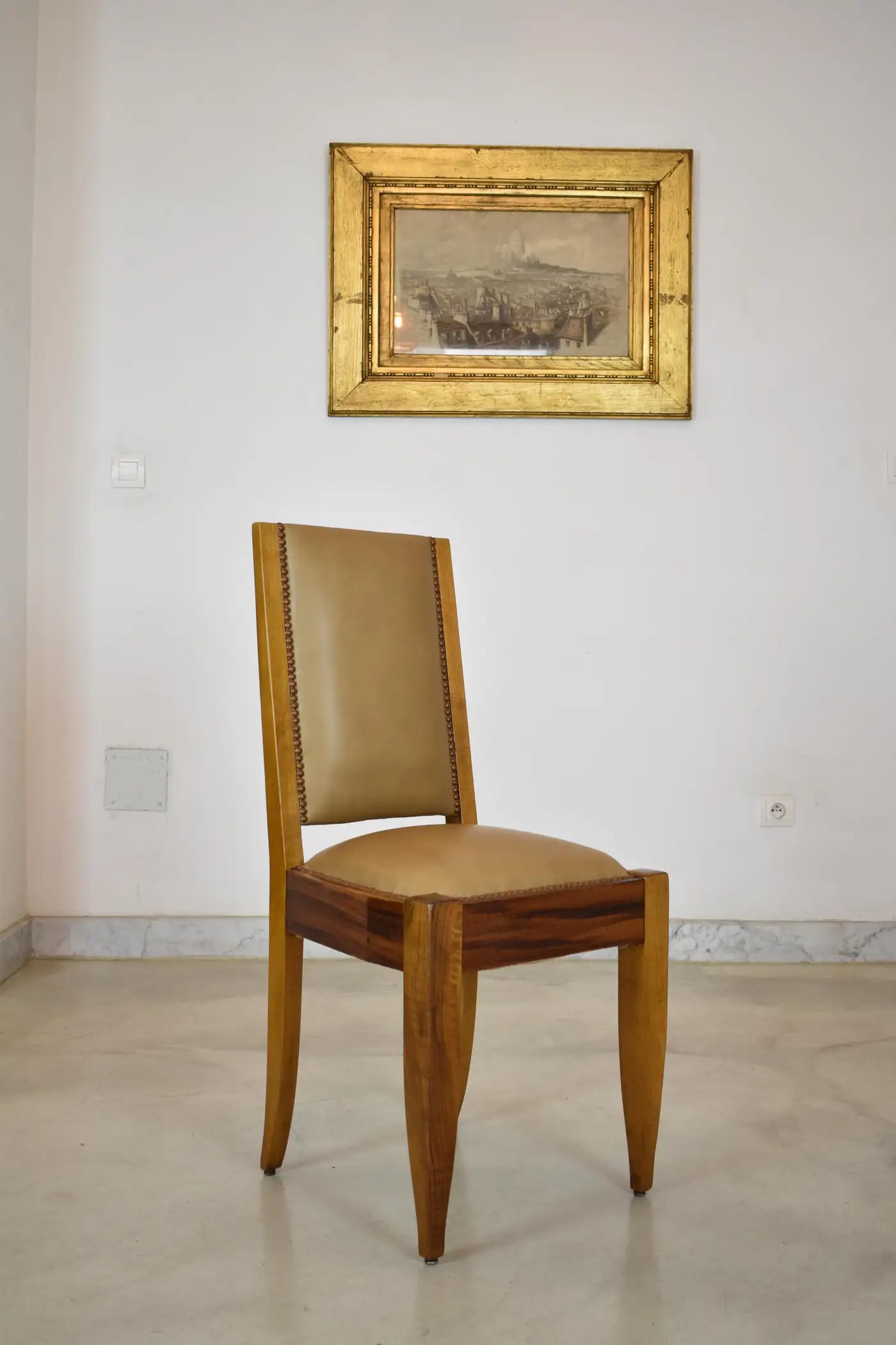Set of 8 Walnut & Leather Dining Chairs by André Sornay, France 1930s