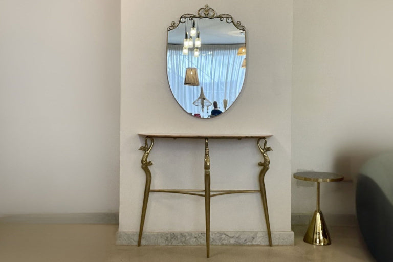 1950's Italian Brass Marble Console with Mirror