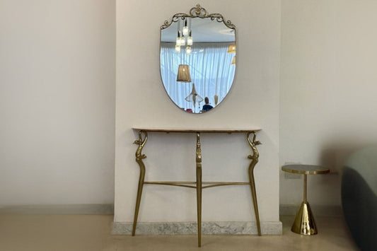 Console en laiton et marbre italien des années 1950 avec miroir
