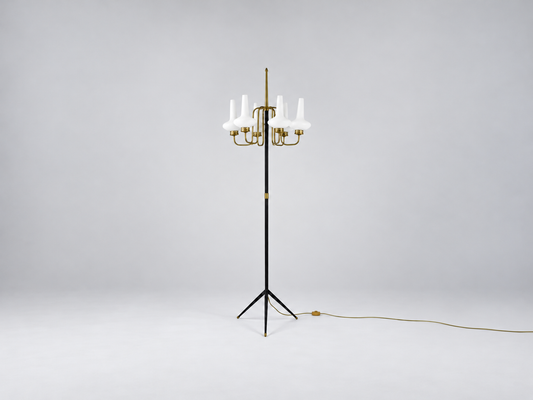 Italian Six-Light Brass & Opaline Floor Lamp, 1950s