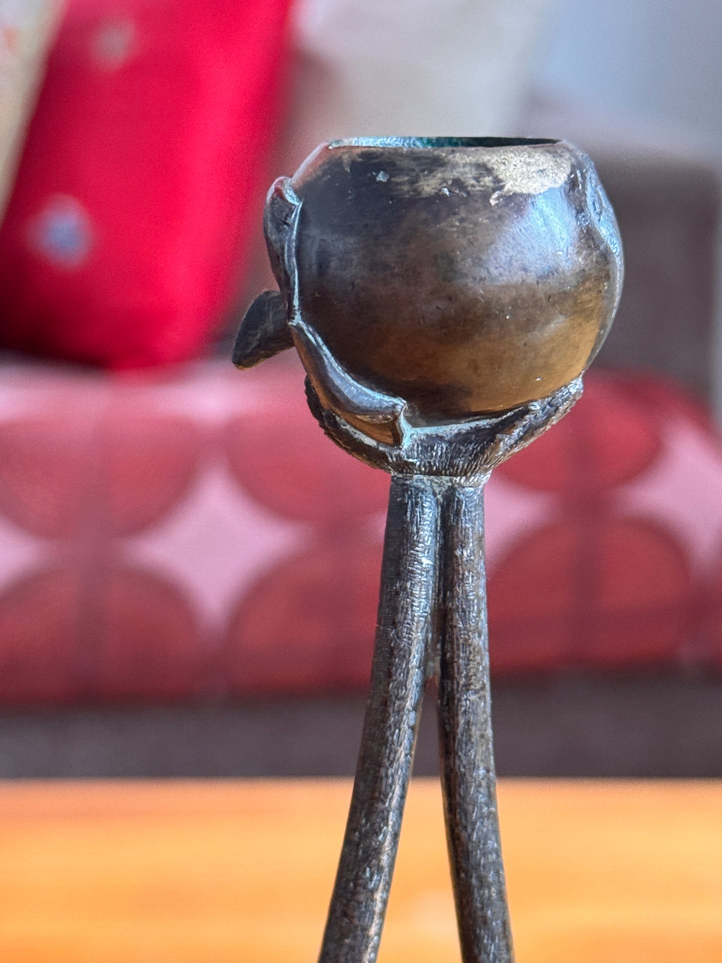 Vintage Patinated Bronze Monkey Cast Candlesticks, circa 1950-1970