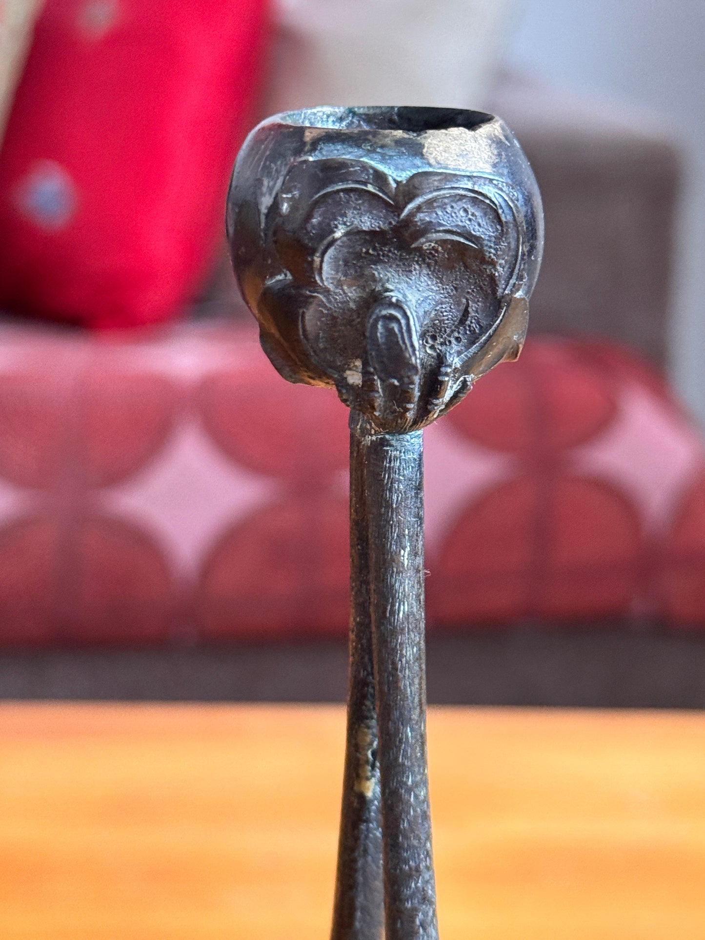 Vintage Patinated Bronze Monkey Cast Candlesticks, circa 1950-1970
