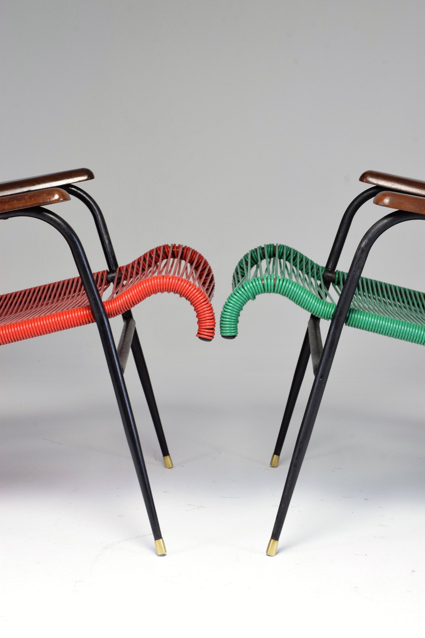 1950's Vintage French Red and Green Scoubidou Lounge Chairs, Set of Two - Spirit Gallery