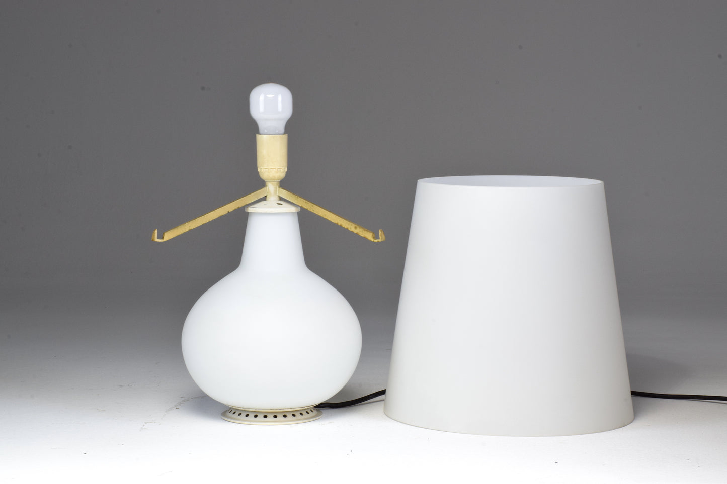 1953 First Edition Max Ingrand White Glass Double Light Table Lamp - Spirit Gallery