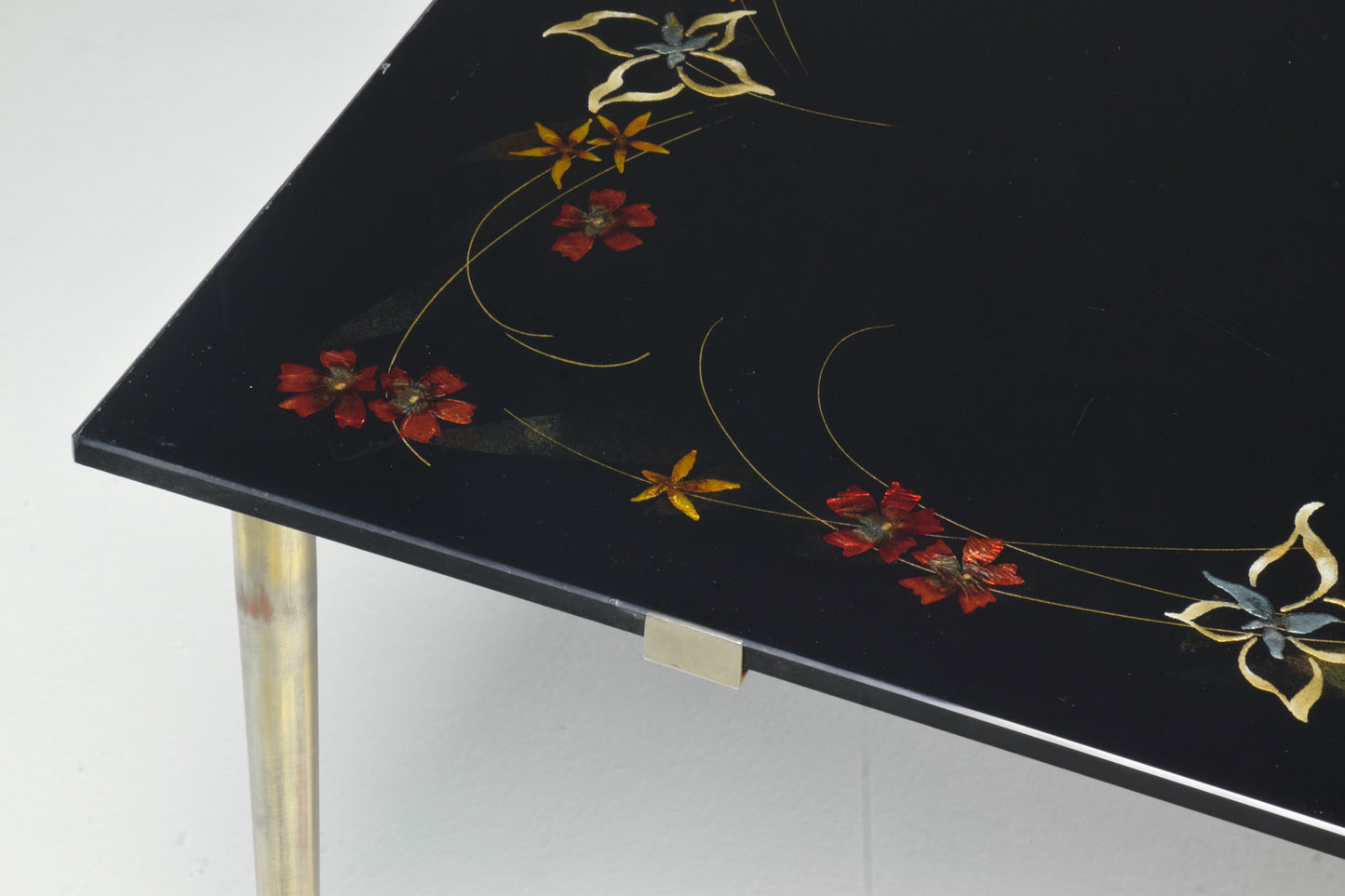 1970's French Floral Glass Hand-Painted Coffee Table - Spirit Gallery