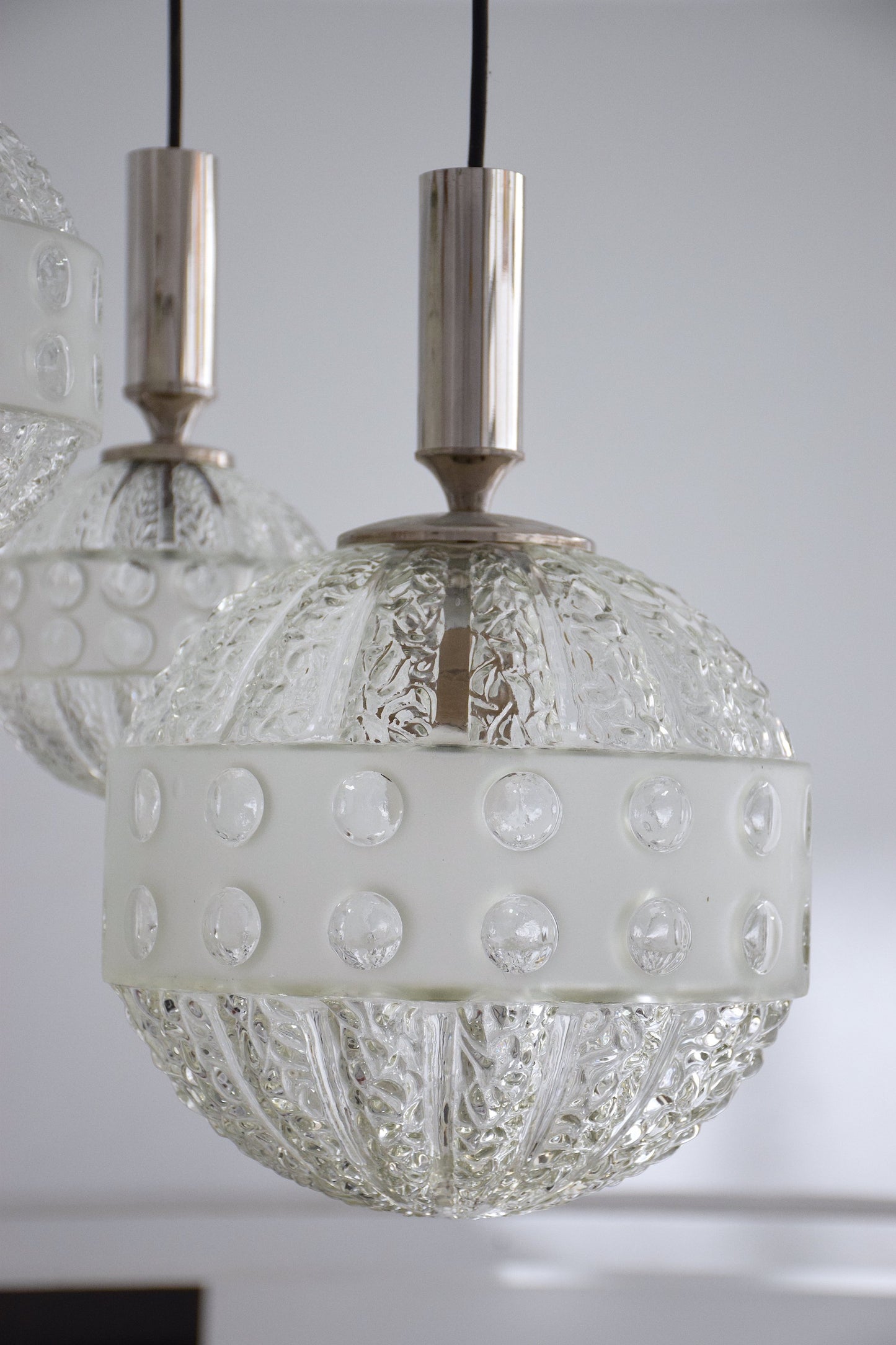 20th Century French Globe Three-Light Glass Pendant, 1970s - Spirit Gallery