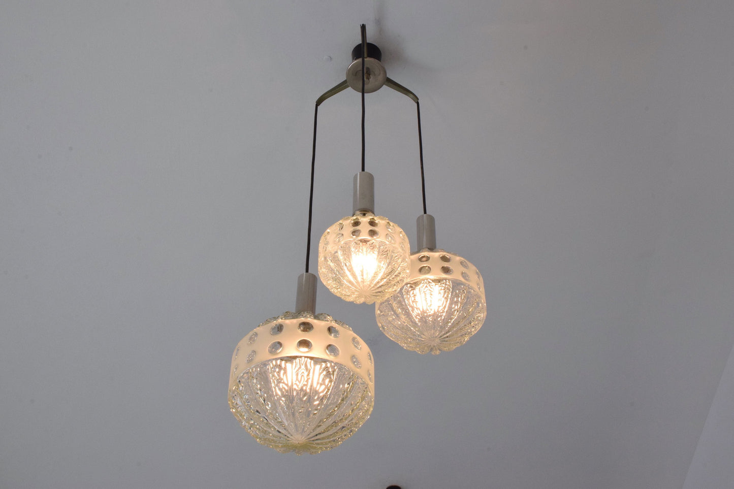 20th Century French Globe Three-Light Glass Pendant, 1970s - Spirit Gallery