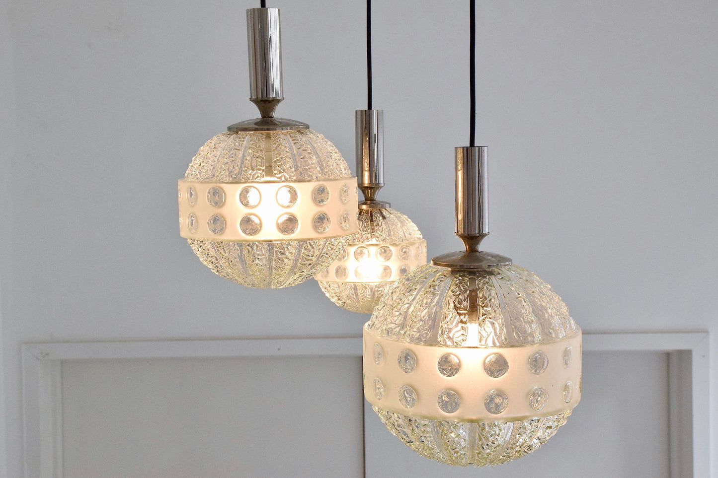 20th Century French Globe Three-Light Glass Pendant, 1970s - Spirit Gallery