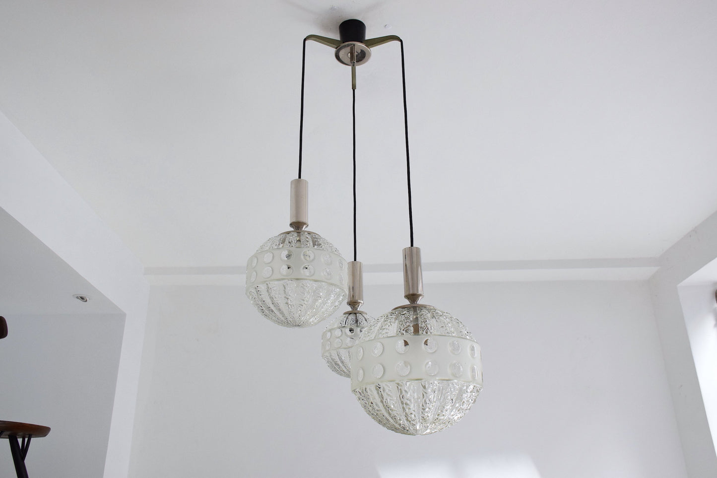 20th Century French Globe Three-Light Glass Pendant, 1970s - Spirit Gallery