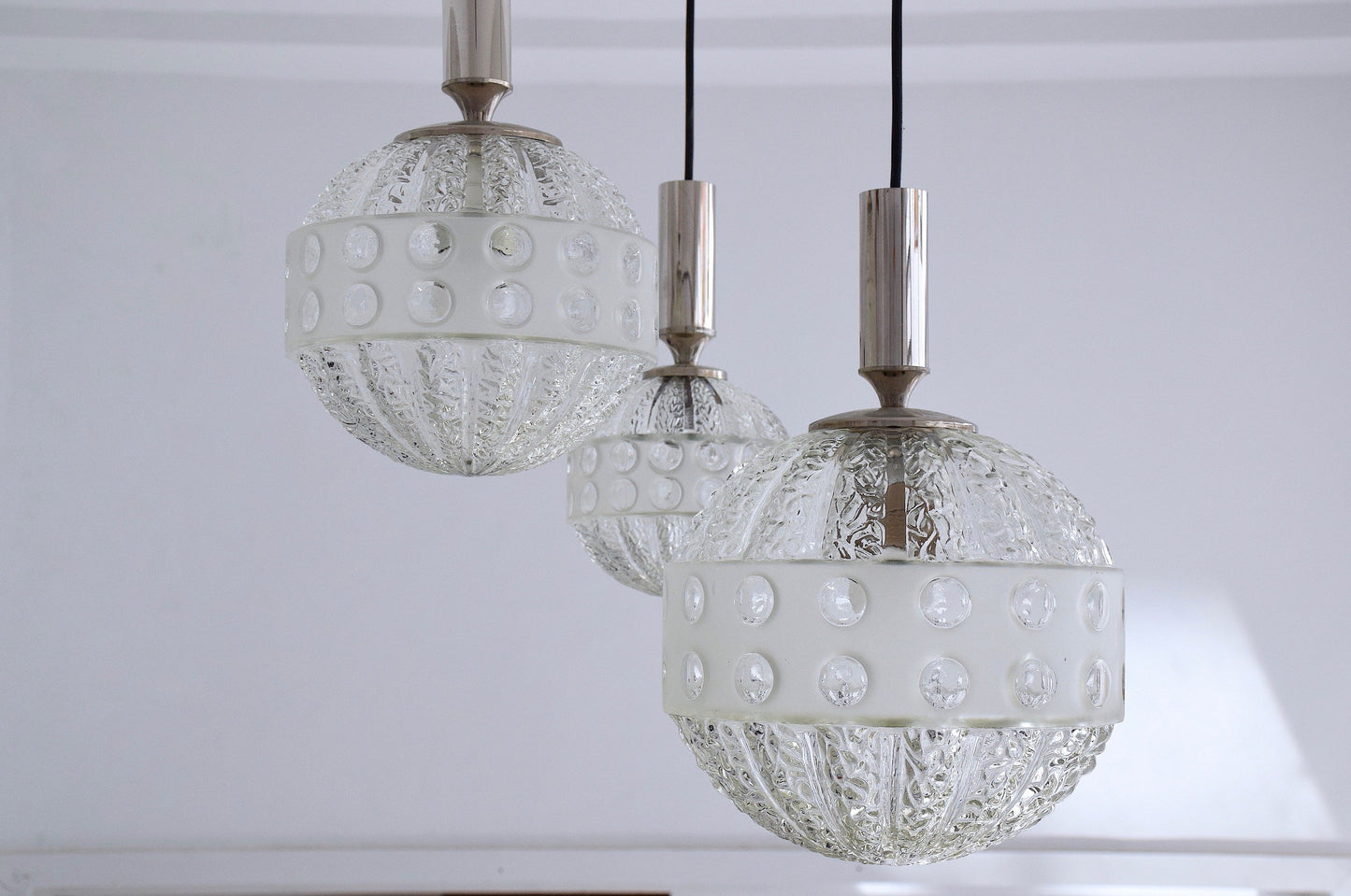 20th Century French Globe Three-Light Glass Pendant, 1970s - Spirit Gallery