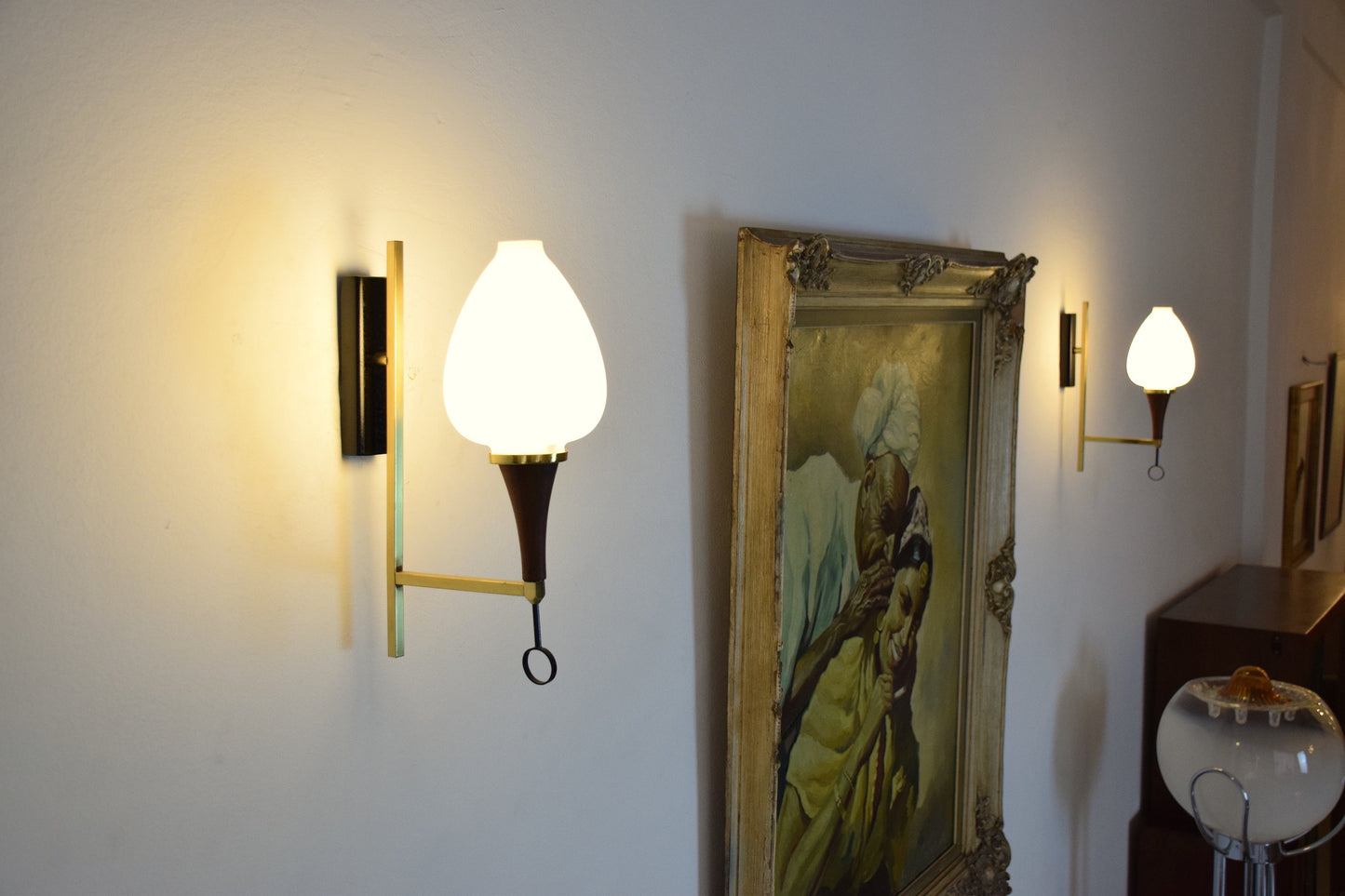 20th Century Pair of Italian Wood and Brass Sconces, 1950's - Spirit Gallery