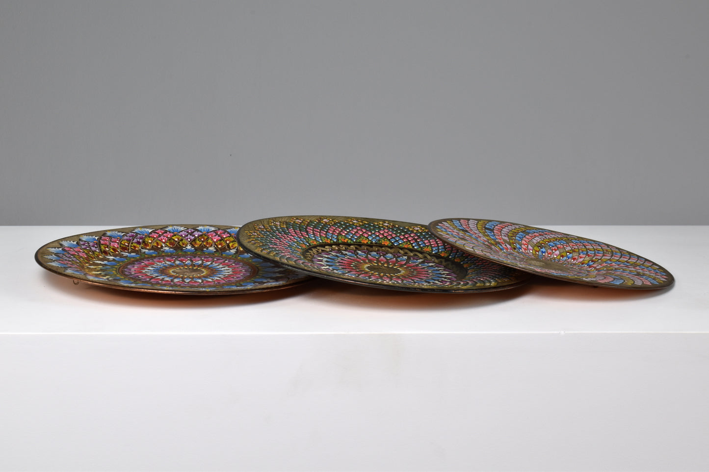 1980's Enameled Cloisonne Brass Decorative Dish Bowls - Spirit Gallery