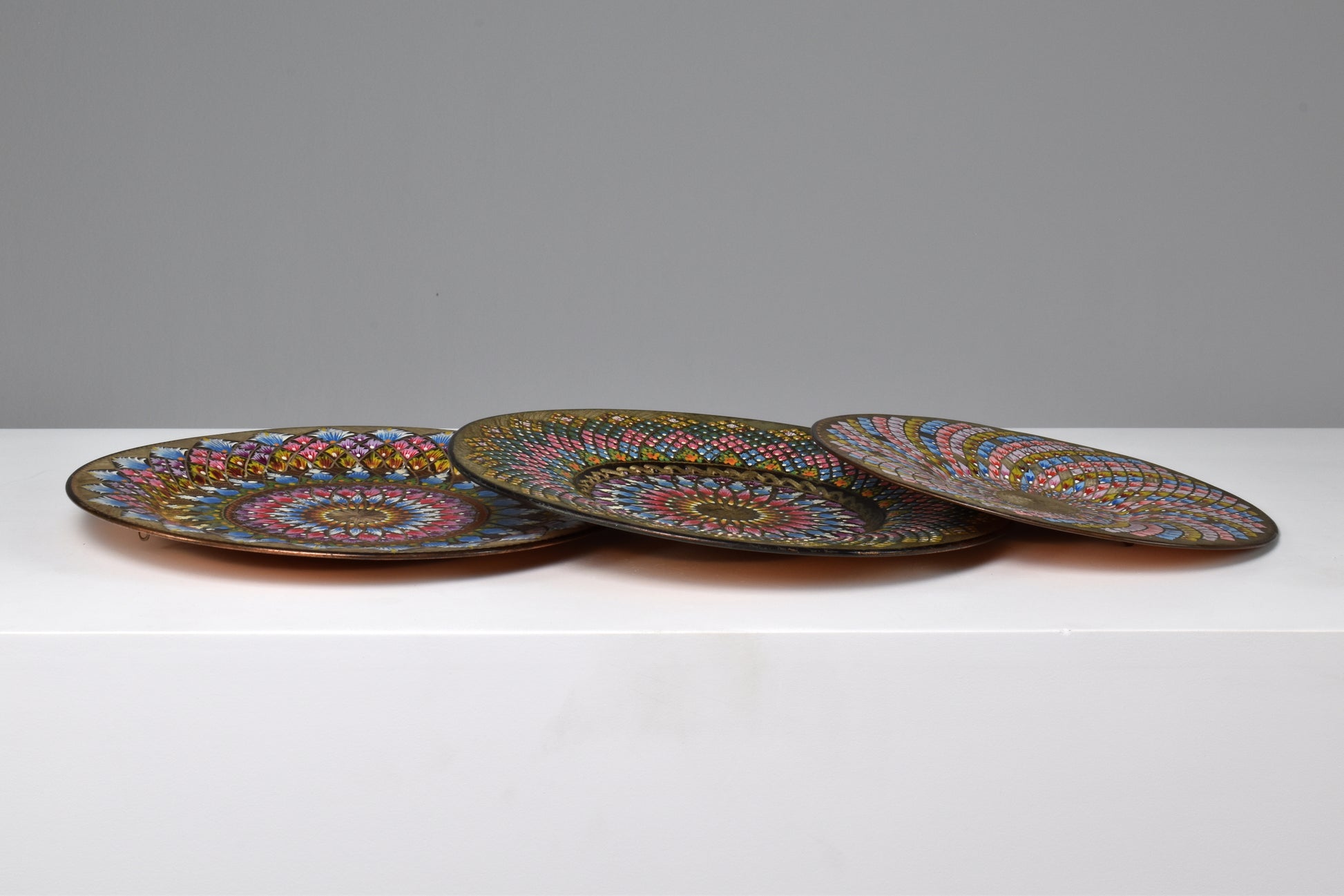1980's Enameled Cloisonne Brass Decorative Dish Bowls - Spirit Gallery