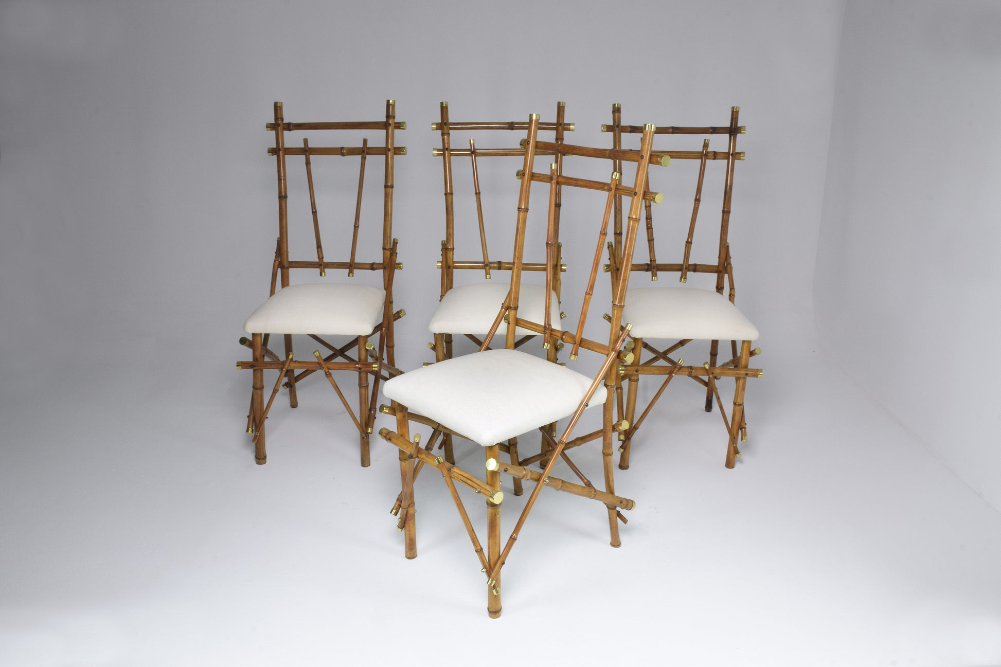 1960's Bamboo Brass Dining Chairs, Set of Four - Spirit Gallery