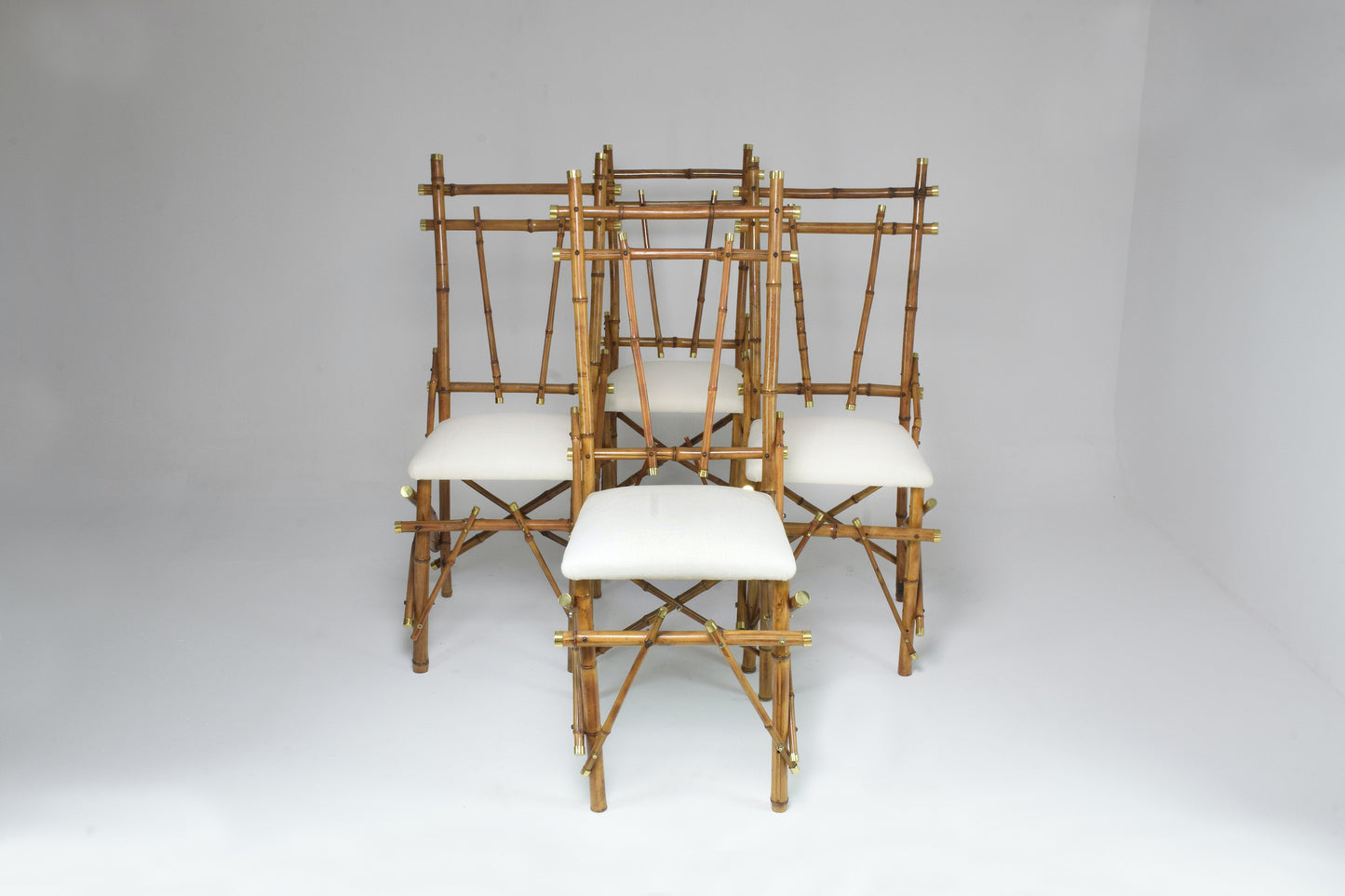 1960's Bamboo Brass Dining Chairs, Set of Four - Spirit Gallery