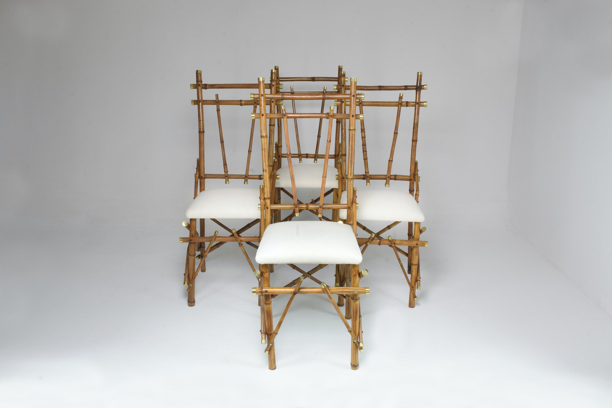 1960's Bamboo Brass Dining Chairs, Set of Four - Spirit Gallery