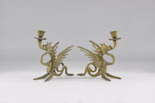 1950's Italian Bronze Dragon Candlesticks - Spirit Gallery