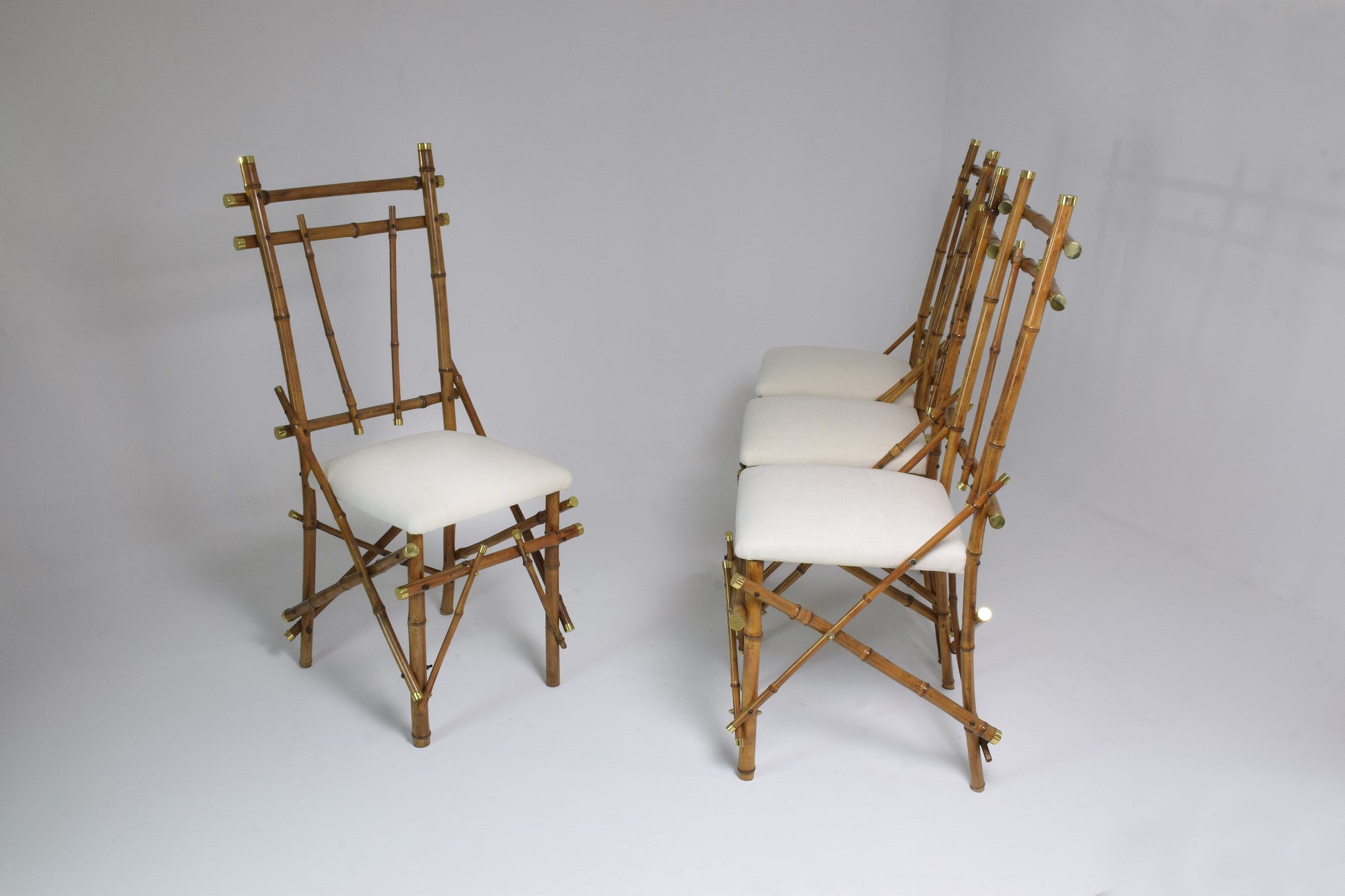 1960's Bamboo Brass Dining Chairs, Set of Four - Spirit Gallery