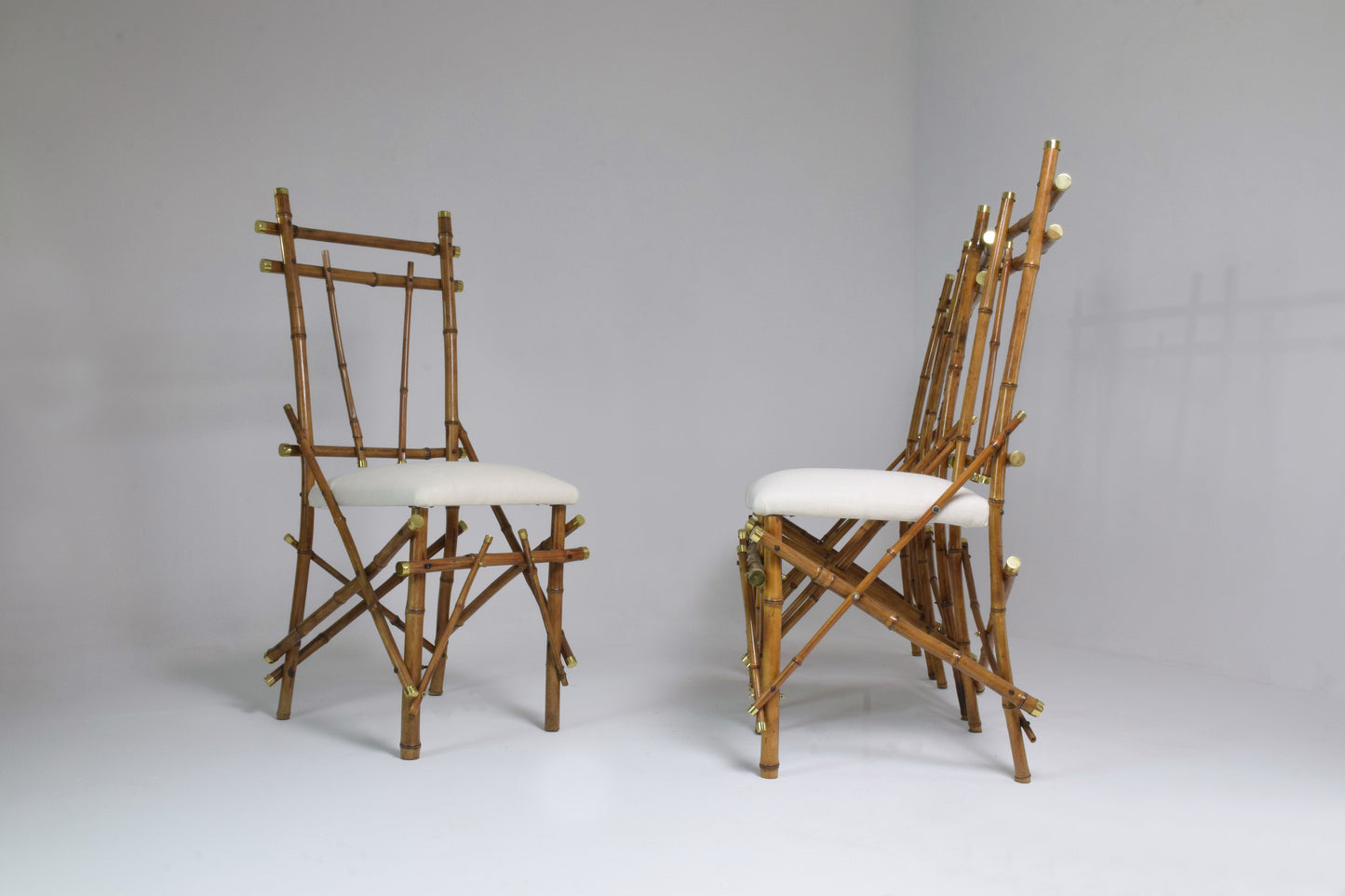 1960's Bamboo Brass Dining Chairs, Set of Four - Spirit Gallery