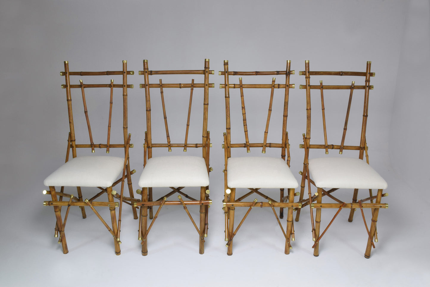 1960's Bamboo Brass Dining Chairs, Set of Four - Spirit Gallery
