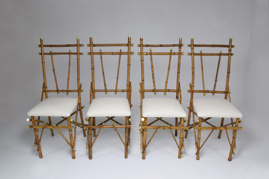 1960's Bamboo Brass Dining Chairs, Set of Four - Spirit Gallery