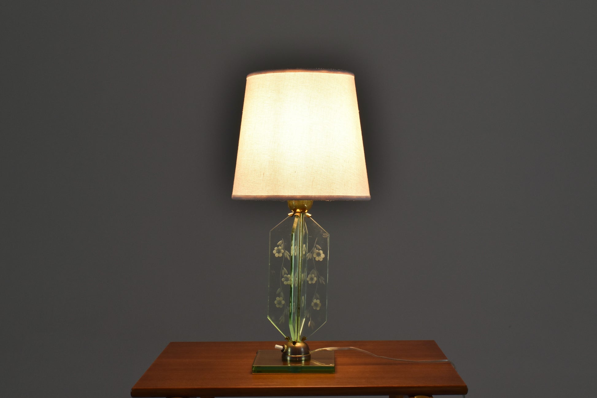 Italian 1950's Flower Engraved Table Lamp Fontana Arte Style - Spirit Gallery
