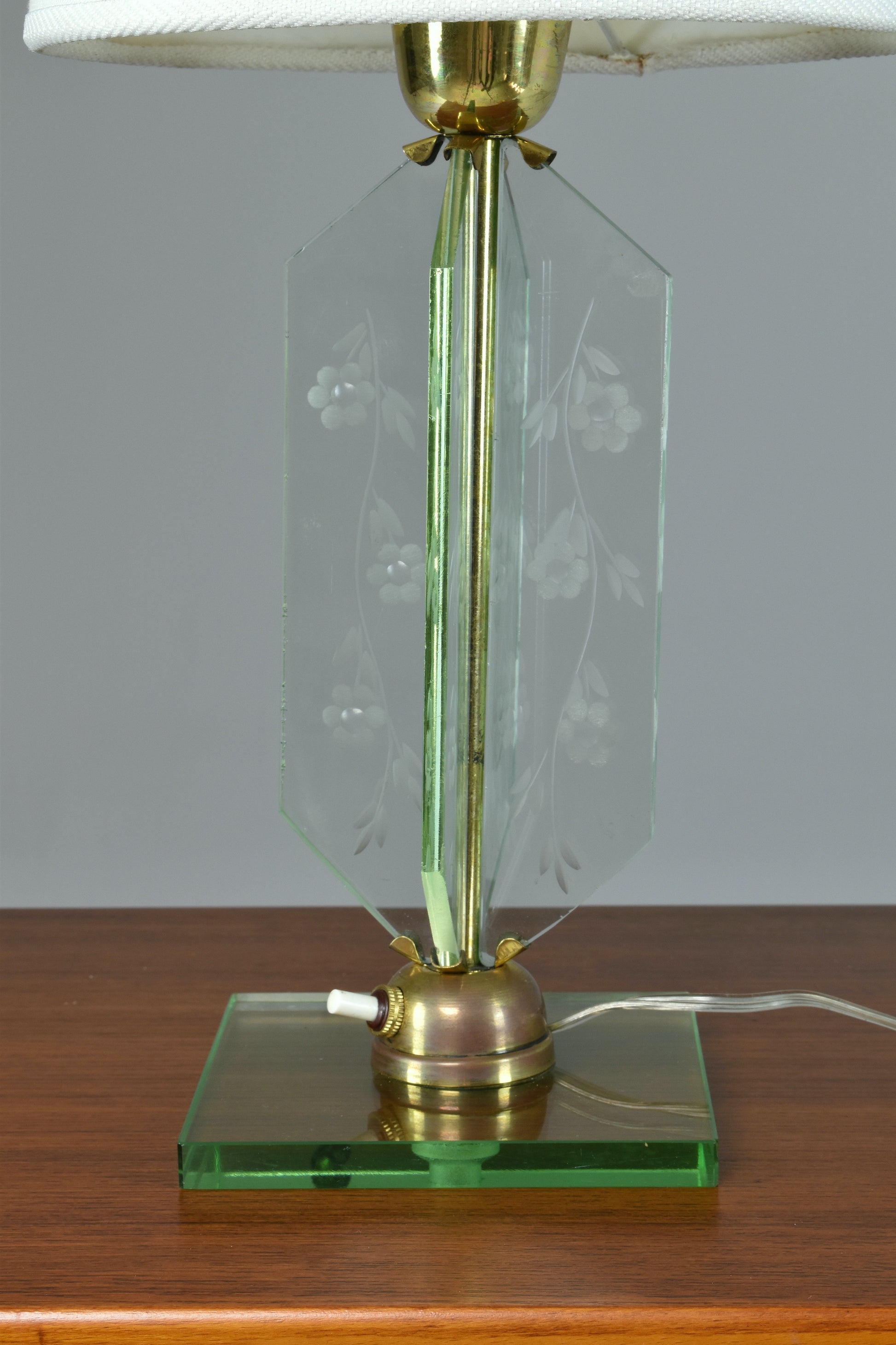 Italian 1950's Flower Engraved Table Lamp Fontana Arte Style - Spirit Gallery