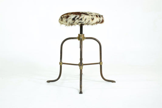 Adjustable Art Deco/Industrial Cowhide Stool, 1930's - Spirit Gallery