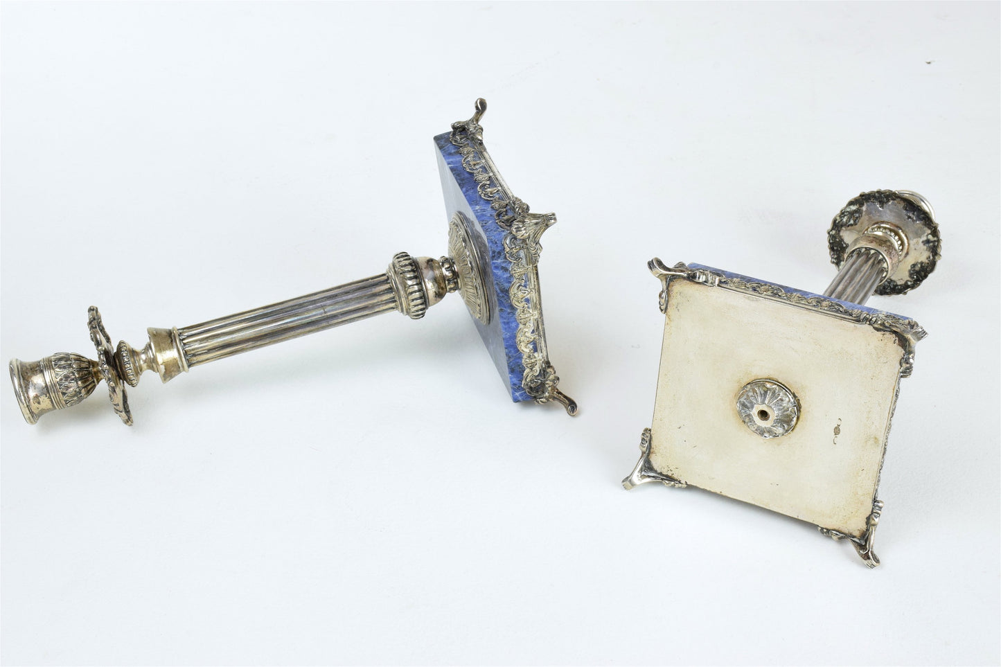 Antique 19th Century Pair of Italian Lapis Lazuli Candleholders - Spirit Gallery