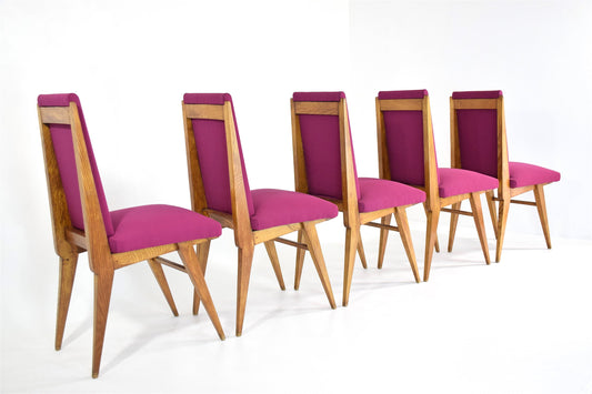 French Vintage Pink Oak Dining Chairs, Set of Five, 1940s - Spirit Gallery