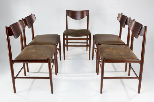 Italian Curved Dining Chairs by Gianfranco Frattini, Set of 5, 1960s - Spirit Gallery