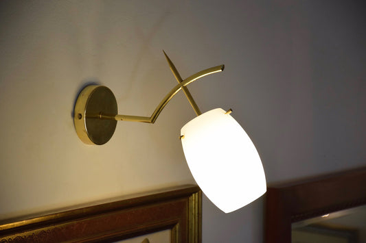 Pair of French Midcentury Brass Wall Lights Attributed to Arlus, 1950s - Spirit Gallery