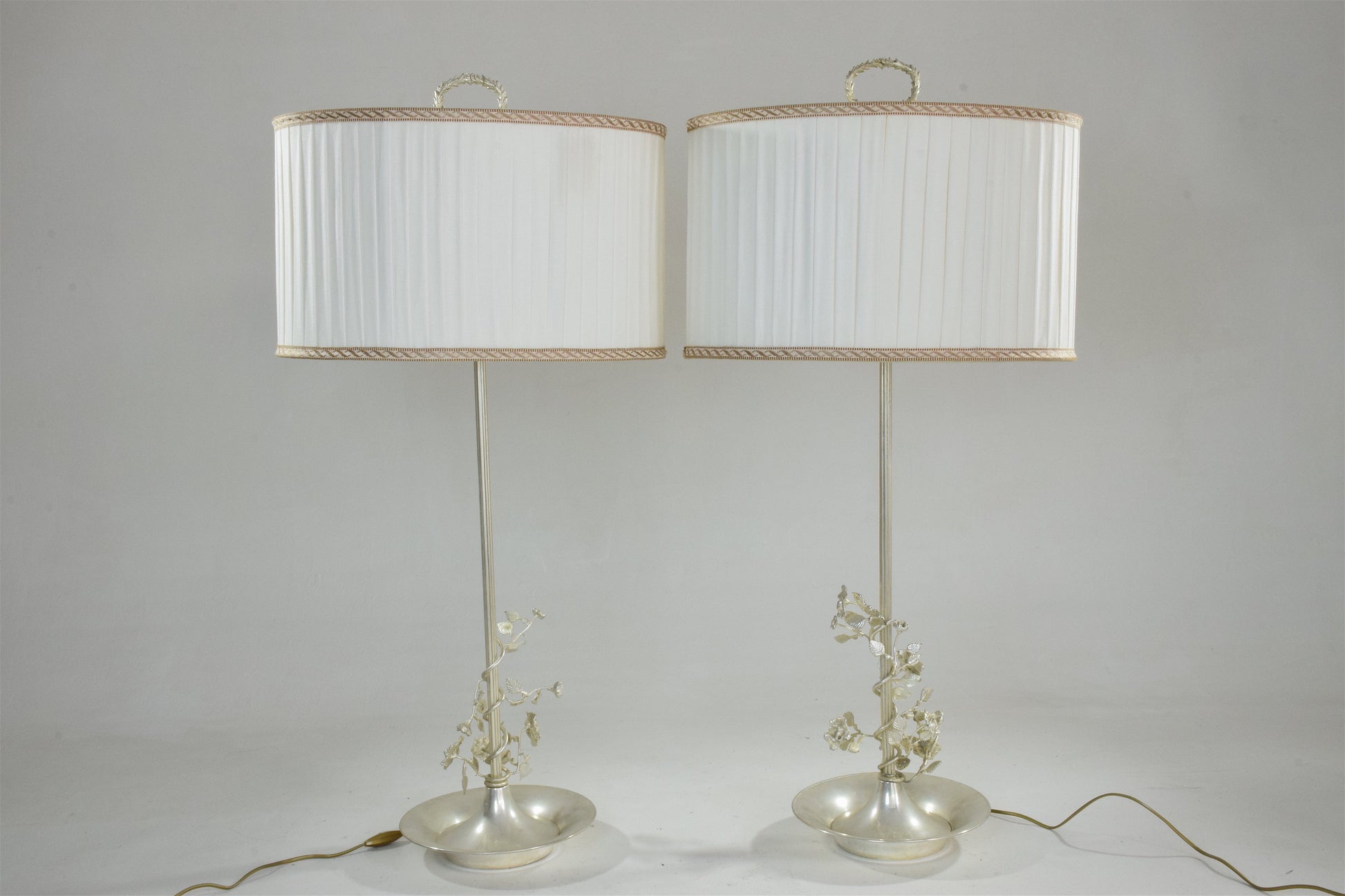 Pair of Silver Plated Flower Lamps, Spain, 1960s - Spirit Gallery
