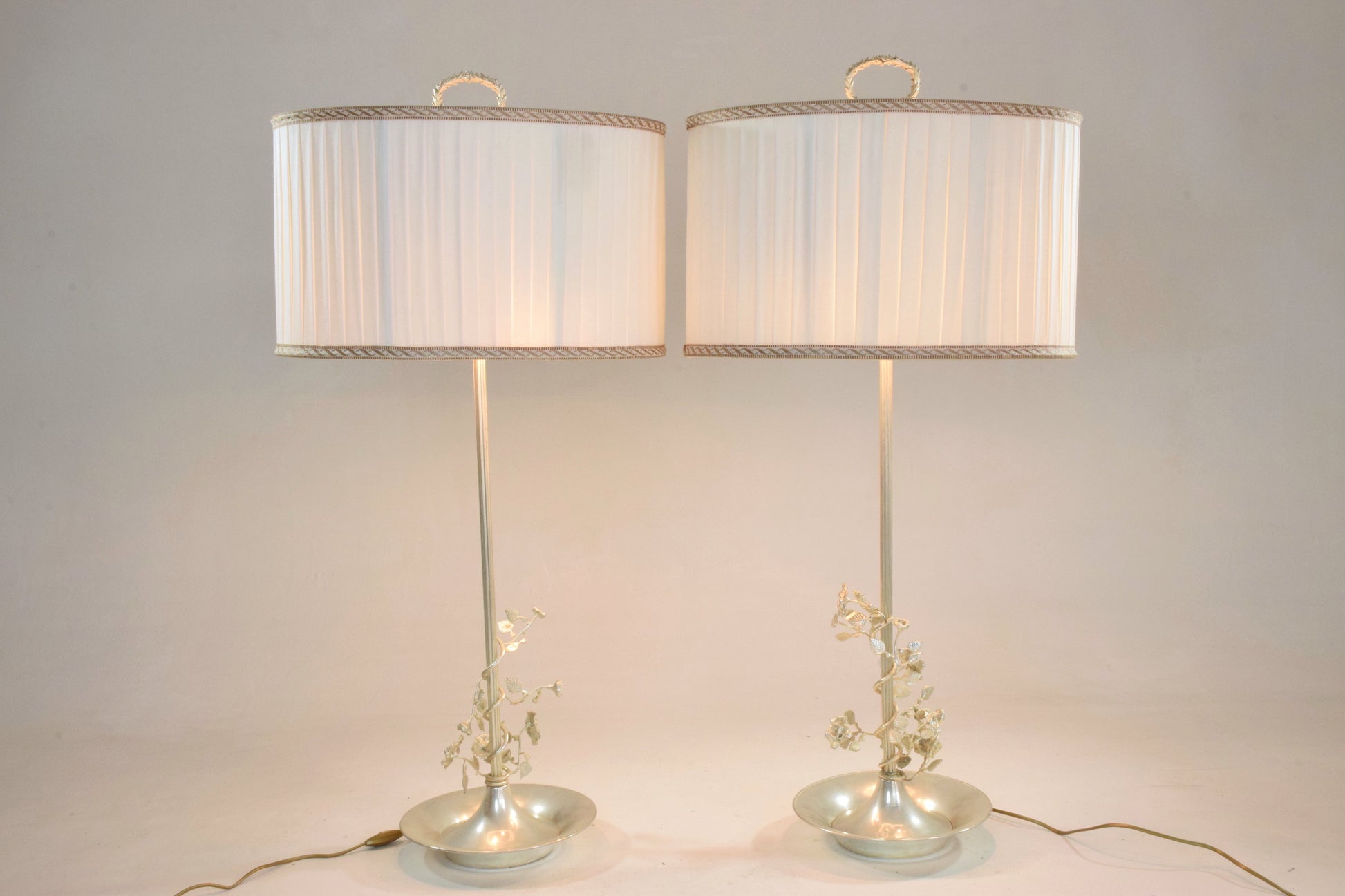 Pair of Silver Plated Flower Lamps, Spain, 1960s - Spirit Gallery