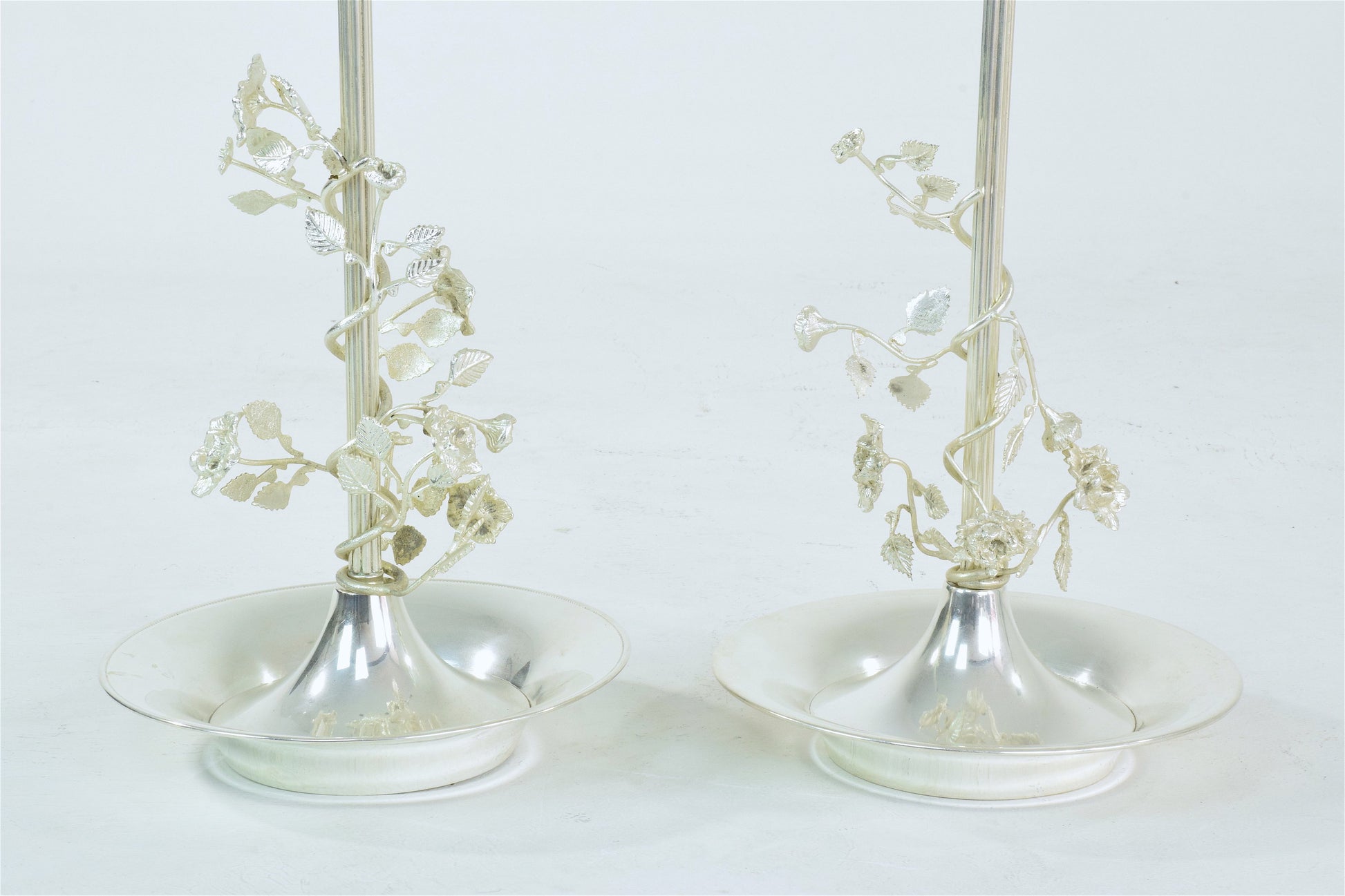 Pair of Silver Plated Flower Lamps, Spain, 1960s - Spirit Gallery
