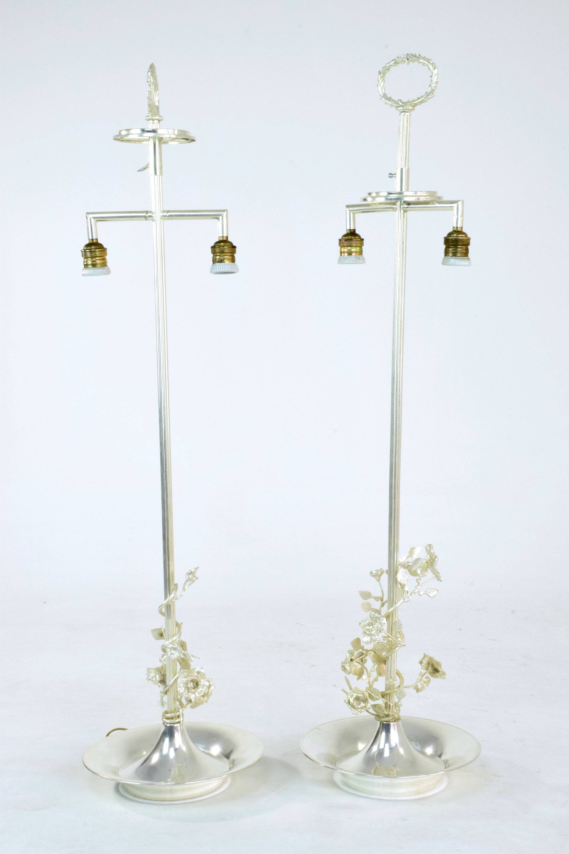 Pair of Silver Plated Flower Lamps, Spain, 1960s - Spirit Gallery