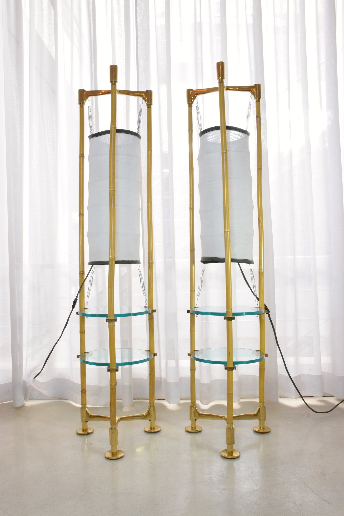 Two Vintage Brass Bamboo Floor Lamps, Gabriella Crespi Style, 1970s - Spirit Gallery