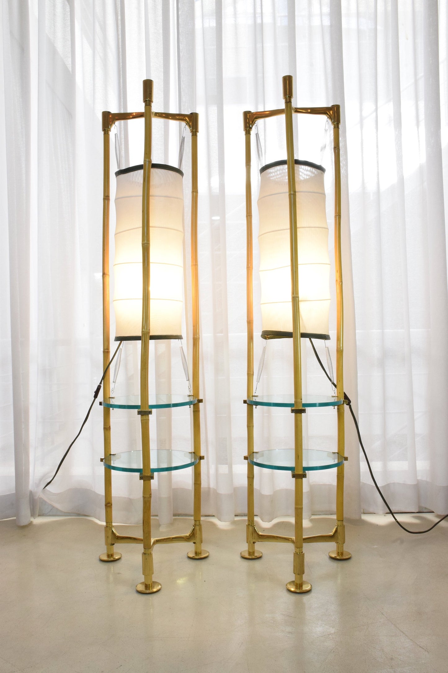 Two Vintage Brass Bamboo Floor Lamps, Gabriella Crespi Style, 1970s - Spirit Gallery