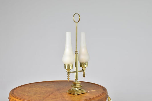 Italian Art Deco Double Brass Table Lamp with Handle, 1940s