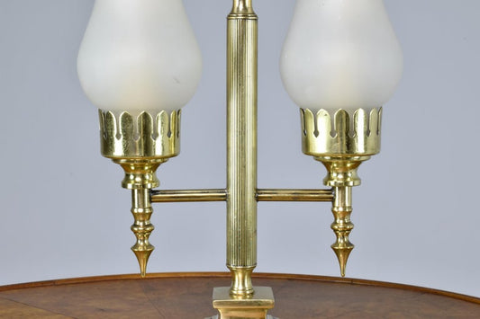 Italian Art Deco Double Brass Table Lamp with Handle, 1940s