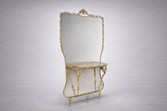 1950's Italian Console in Style of Hollywood Regency with Mirror