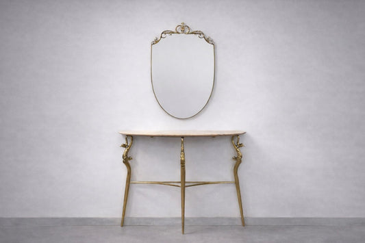 1950's Italian Brass Marble Console with Mirror
