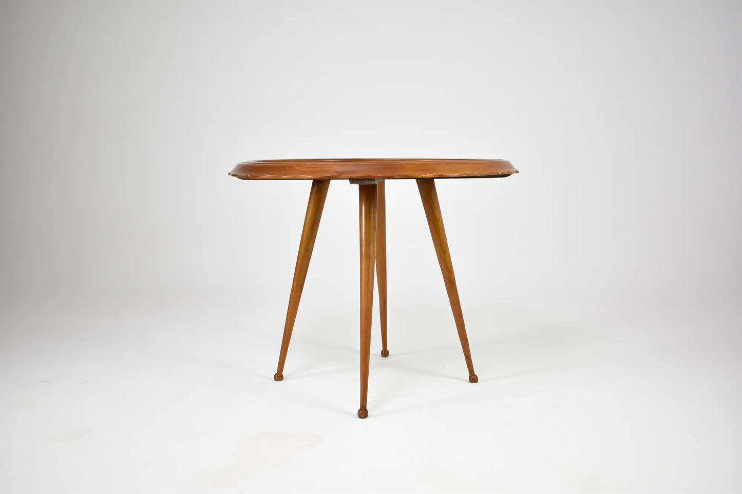 Vintage Italian Scalloped Cherry Side Table Attributed to Paolo Buffa, 1950s