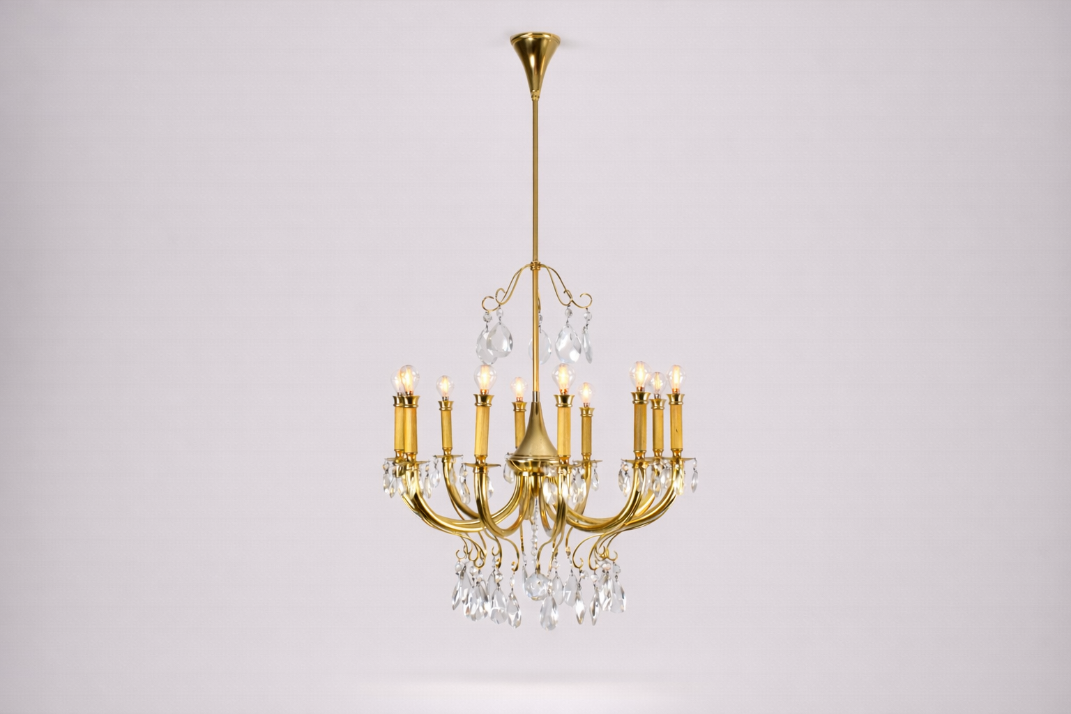 Shop 1950s Italian Brass & Crystal 10‑Light Chandelier by Lumi - Spirit Gallery Vintage Furniture