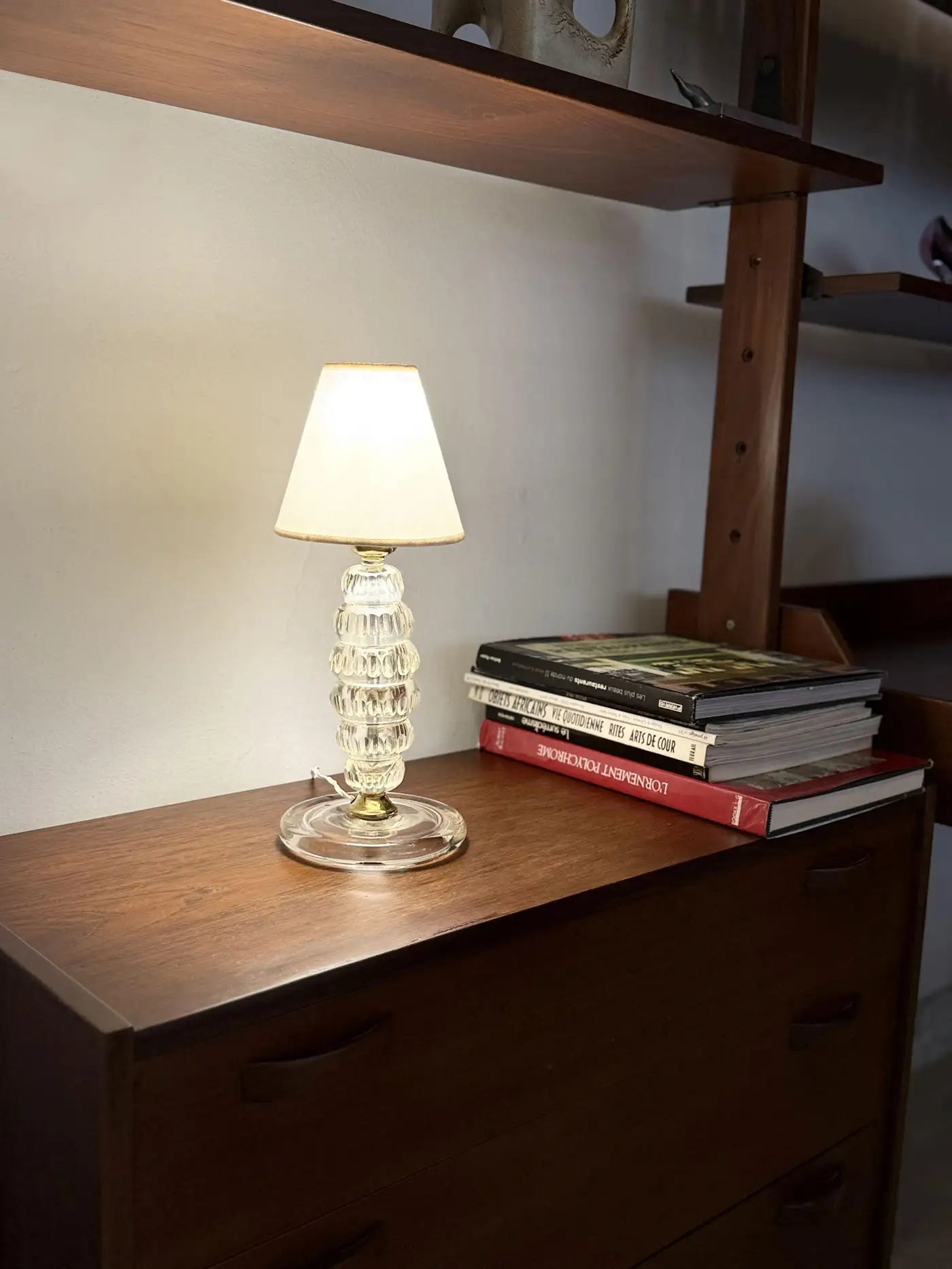 1950s Italian Murano Glass and Brass Vintage Table Lamp