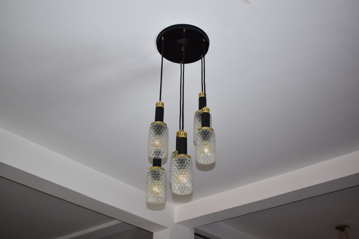 1960's 6 Light Glass Pendant by Stilnovo