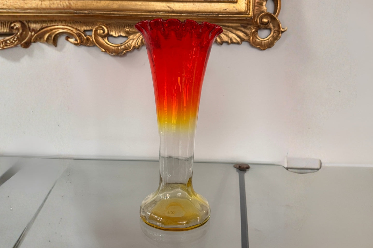 Art Nouveau Vintage Amberina Glass Trumpet Vase, c. 1890–1910