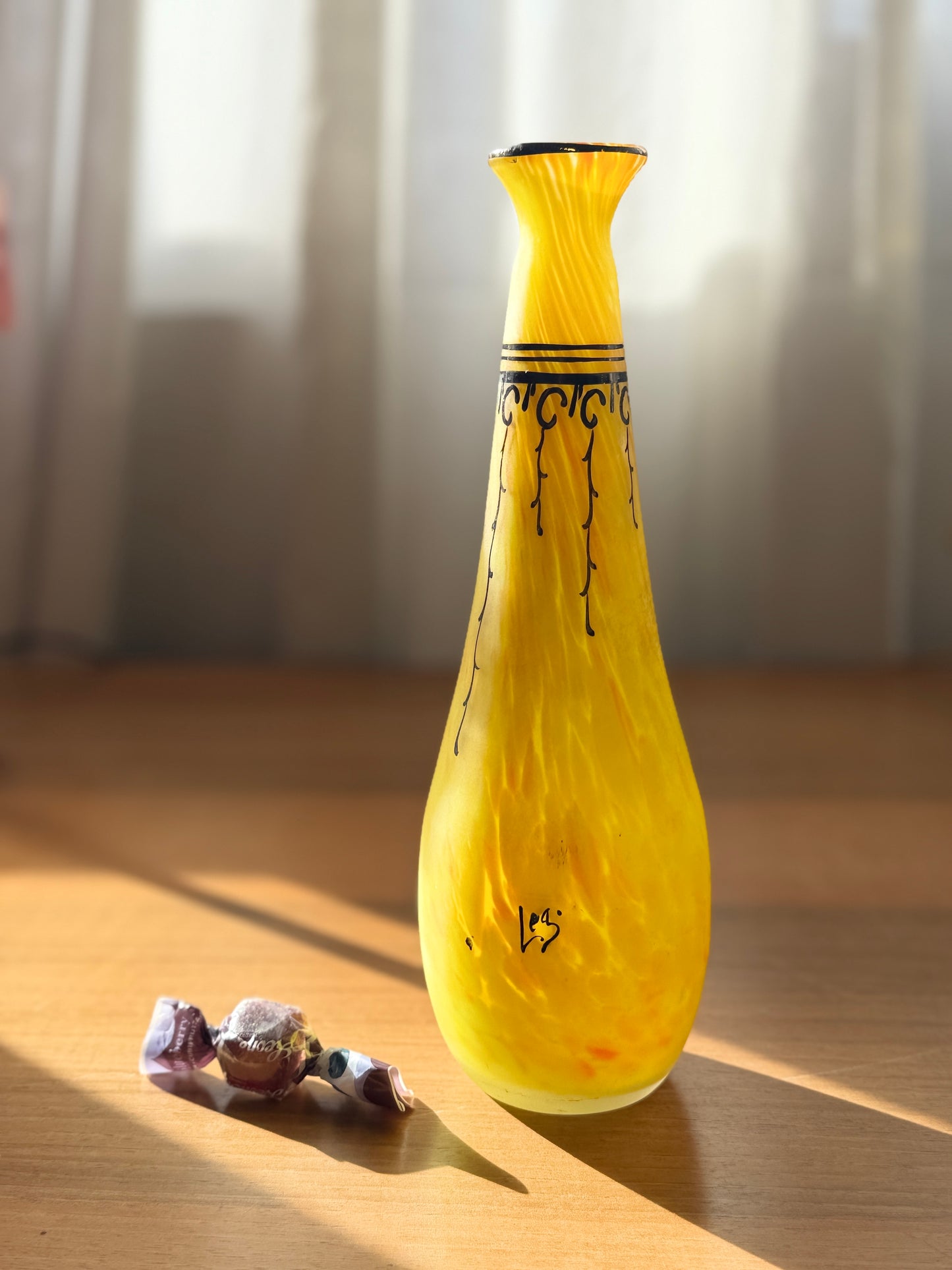 Art Nouveau Yellow Cased-Glass Bud Vase, signed Legras, France c.1900