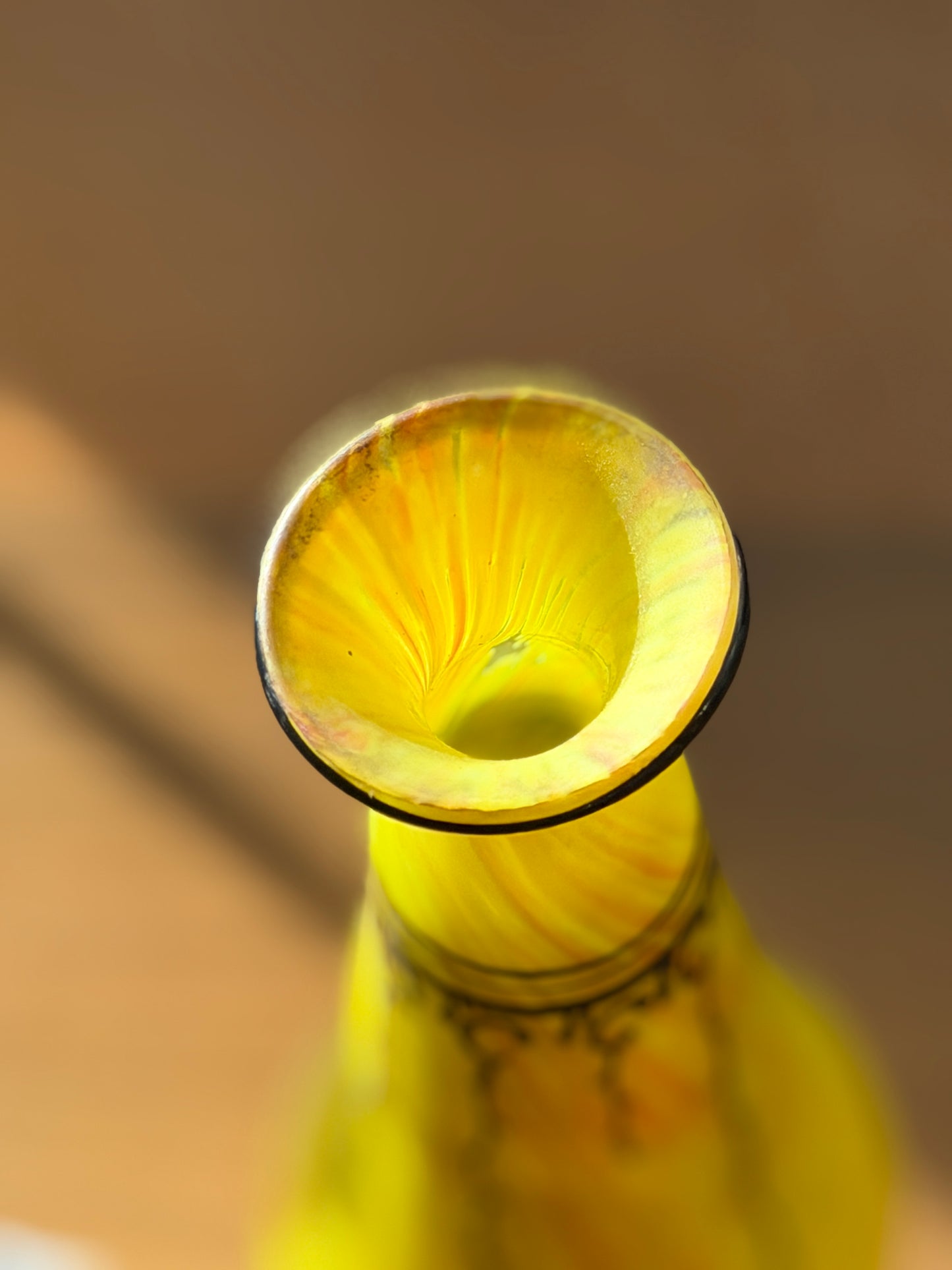 Art Nouveau Yellow Cased-Glass Bud Vase, signed Legras, France c.1900