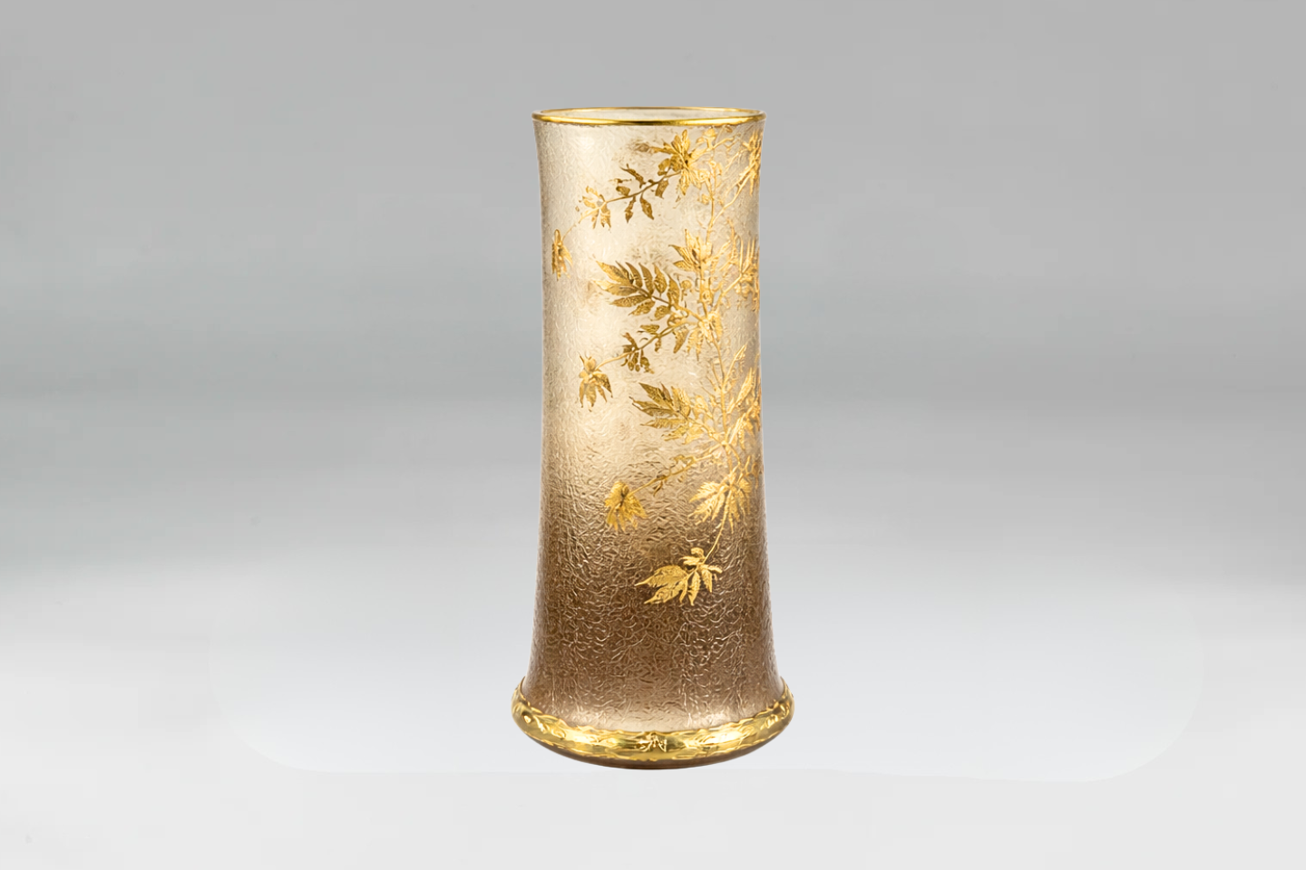 French Art Nouveau Gilt Floral Blown-Glass Vase Martelé, Legras, 1900s